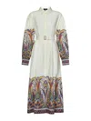 Etro Printed Cotton Midi Shirt Dress W/belt In White