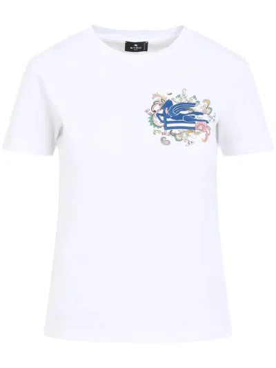 Etro White T-shirt With Logo Embroidery In Multi