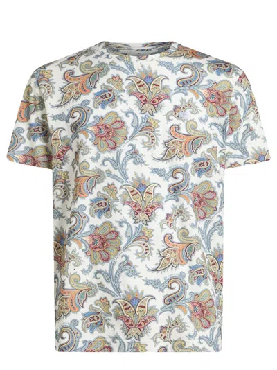 Etro White Crewneck T-shirt With Maxi Flower Paisley Print