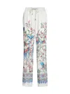 Etro Women White Pants With Elastic Drawstring Waist And All-over Floral Print In Tech Fabric Woman In White
