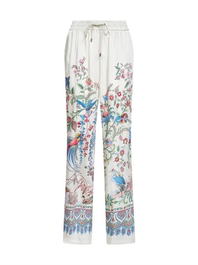 Etro Women White Flora And Fauna-printed Twill Wide-leg Trousers