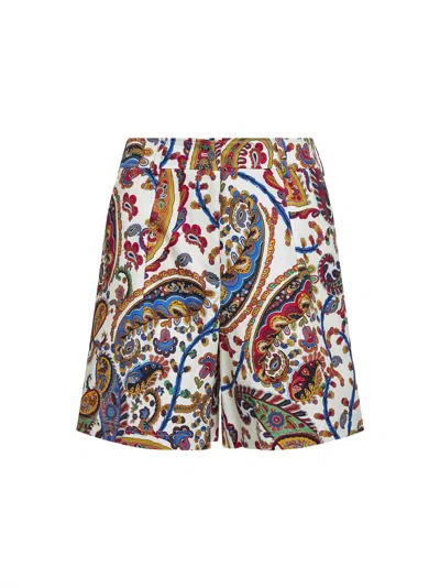 Etro White Floral Paisley-pattern Stretch Cotton Shorts In Multi