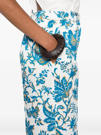 Etro White Floral Print Trousers, Wide Leg