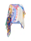 Etro White Georgette Oversized Paisley-print Asymmetric Poncho In White