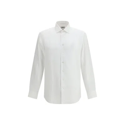 Etro Men Linen Shirt With Contrasting Pegaso Embroidery Logo In White
