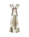 ETRO WHITE LONG DRESS WITH BOUQUET PRINT