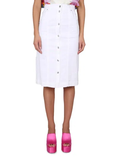 Etro White Midi Skirt With Front Button Closure