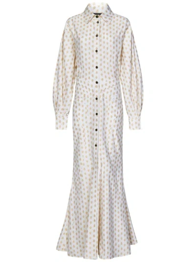 Etro White Oxford Jacquard Cotton Maxi Shirt Dress