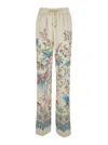 Etro Women White Pants With Elastic Drawstring Waist And All-over Floral Print In Tech Fabric Woman In Multi