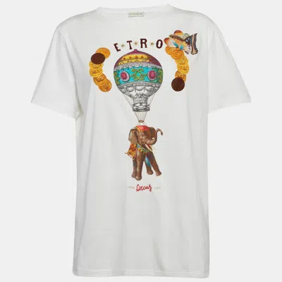 Pre-owned Etro White Printed Jersey T-shirt M In Blue