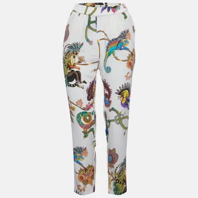 Pre-owned Etro White Printed Silk Capri Pants S