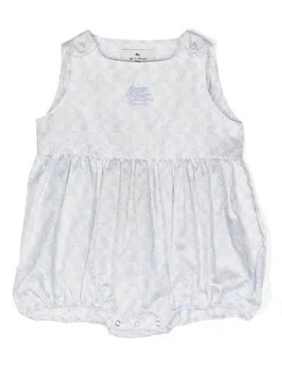 Etro Babies' White Romper With Light Blue Paisley Print