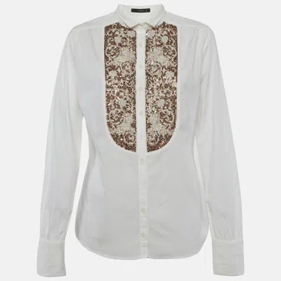 Pre-owned Etro White Sequin Embroidered Cotton Shirt M