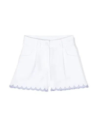 Etro Kids' Girls White Cotton Pegaso Logo Shorts In Blue