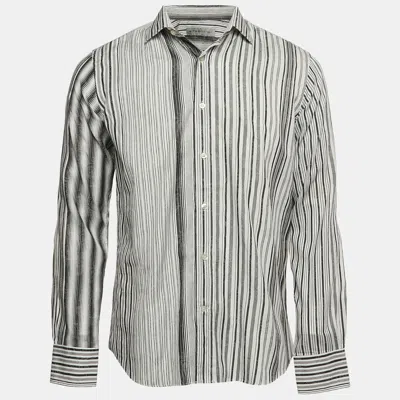Pre-owned Etro White Stripe Cotton Button Front Shirt M