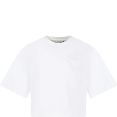 Etro Kids' White T-shirt For Girl With Logo