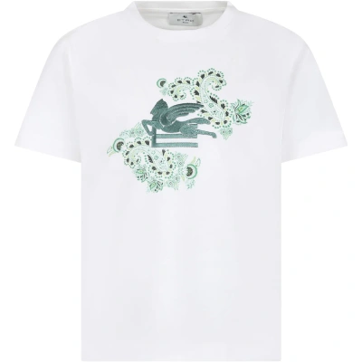 Etro White T-shirt For Kids With Logo And Paisley Pattern In Ivory