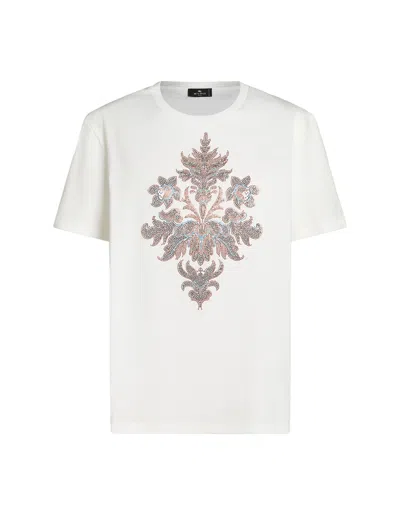 Etro White T-shirt With Beaded Embroidery