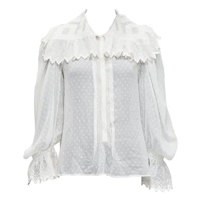Pre-owned Etro White Textured Plisse Ruffle Collar Cuff Boho Peasant Blouse It38 Xs