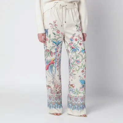 Etro White Wide-leg Trousers With Floral Print