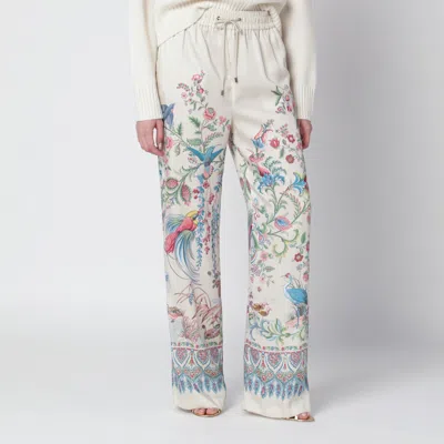 Etro White Wide Leg Trousers With Floral Print In Multi