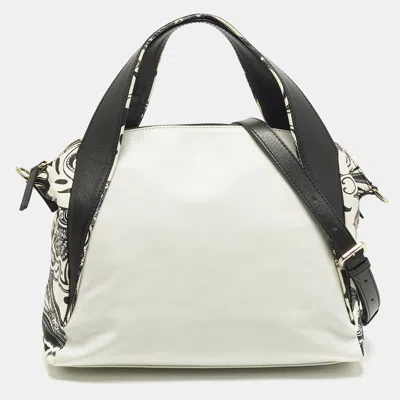 Pre-owned Etro White/black Paisley Print Leather Satchel