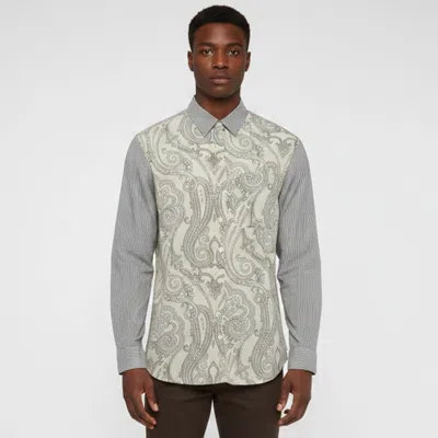 Pre-owned Etro White/blue Striped Paisley Print Cotton And Crepe Shirt M