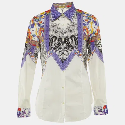 Pre-owned Etro White/purple Paisley Print Cotton Button Front Shirt L