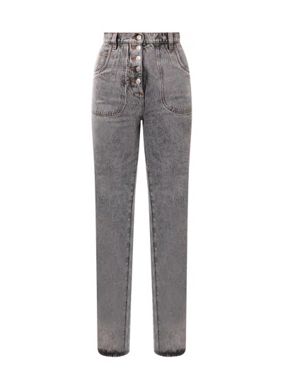 Etro Wide Flare Leg Multi-buttons Jeans In Grey