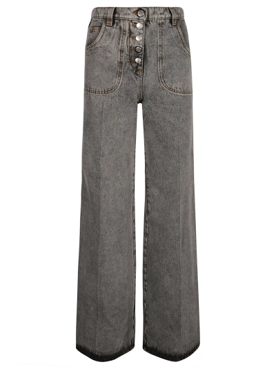 Etro Wide Flare Leg Multi-buttons Jeans In Grey