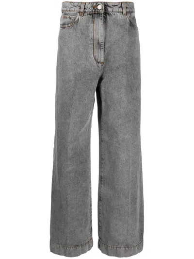Etro Wide Leg Cotton Jeans In Gray