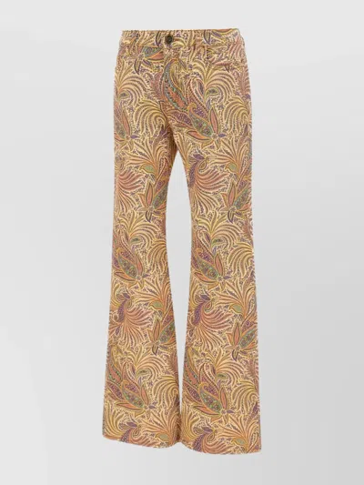 Etro Wide Leg Cotton Trousers With Paisley Pattern In Multicolour