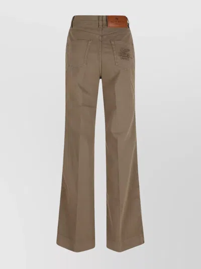 Etro Wide Leg Denim Trousers For Women In Green