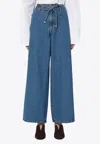 Etro Belted Wide-leg Crop Denim Trousers In Blue