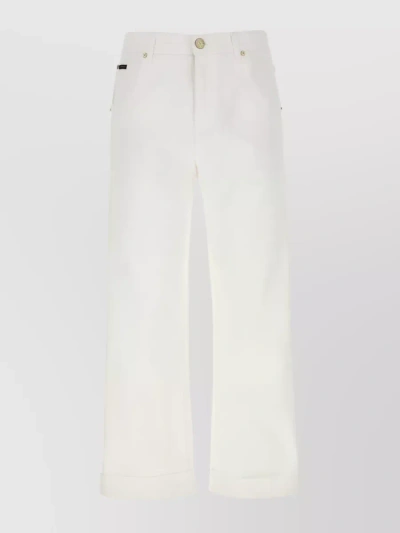 ETRO WIDE LEG EMBROIDERED COTTON TROUSERS WITH TURN-UP CUFFS