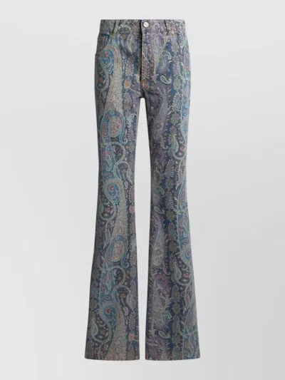 Etro Wide Leg Jeans Paisley Pattern Belt Loops In Multi