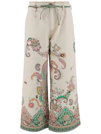 Etro Wide-leg Jeans With Intricate Floral Pattern In Printed