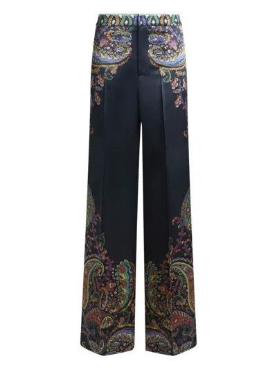 Etro Wide-leg Printed Trousers In Blue