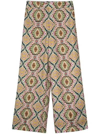 Etro Wide-leg Trousers With Floral-geometry Pattern In Brown