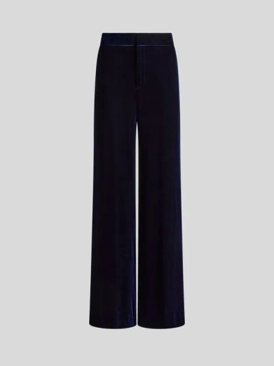Etro , Wide-leg Velvet Trousers, Woman, Blue, Size 44