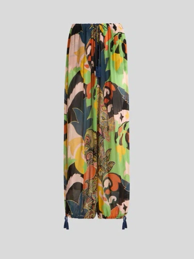 Etro , Wide-leg Trousers With Floral Paisley Motif, Woman, Multicolour, Size 42