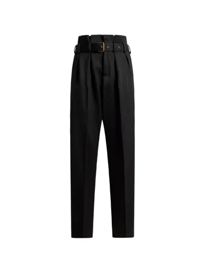 Etro Wide-leg Wool Trousers With Belt In Black