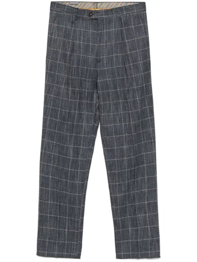Etro Windowpane-pattern Trousers In Navy