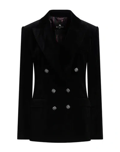 Etro Woman Blazer Black Size 10 Cotton, Elastane