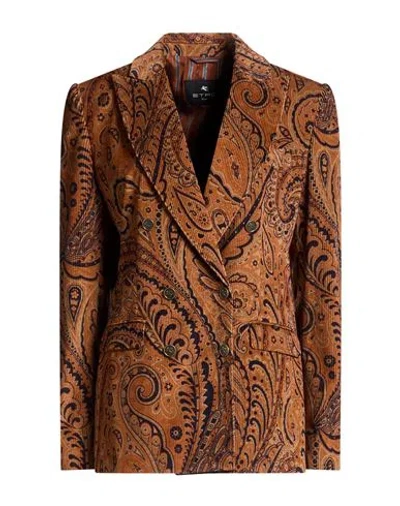 Etro Woman Blazer Brown Size 8 Cotton, Elastane