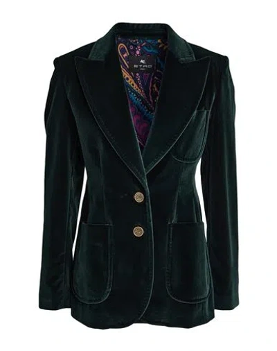 Etro Woman Blazer Dark Green Size 6 Cotton, Elastane