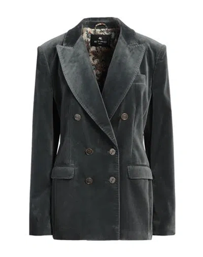 Etro Woman Blazer Dark Green Size 8 Cotton, Elastane