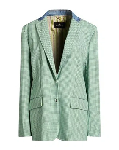 Etro Woman Blazer Green Size 8 Polyester, Virgin Wool, Polyamide, Elastane