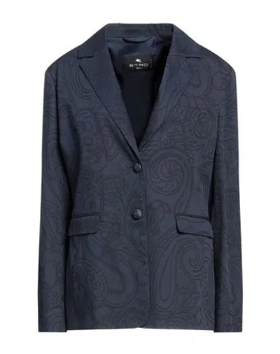 Etro Woman Blazer Midnight Blue Size 10 Cotton, Viscose, Elastane