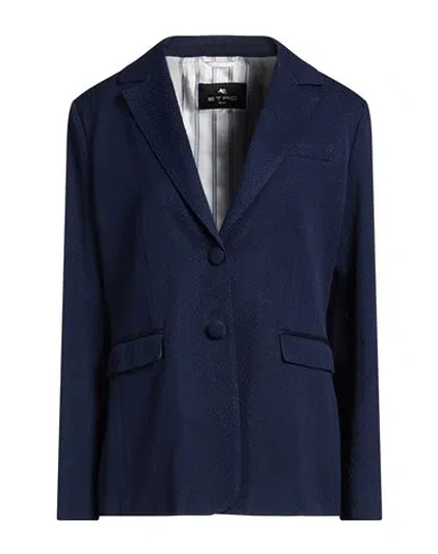 Etro Woman Blazer Navy Size 10 Cotton, Polyamide, Elastane In Blue